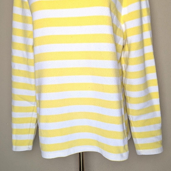 Talbots‎ Yellow & White Striped Terry Knit Pullover Nautical Button Shoulder XL - Picture 3 of 7